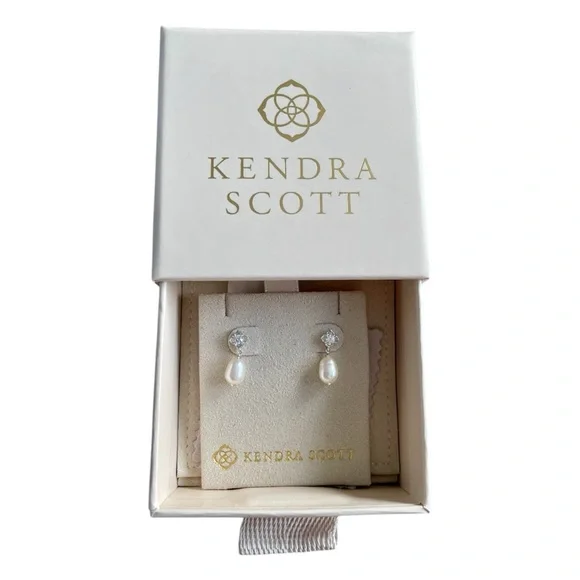 Kendra Scott Lab Grown Diamond Dira 14k White Gold Pearl Drop Earrings NIB - Picture 2 of 7